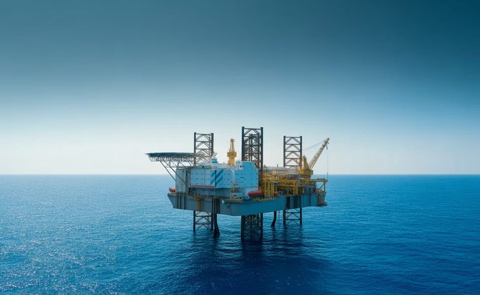 Offshore jack-up platform at sea
